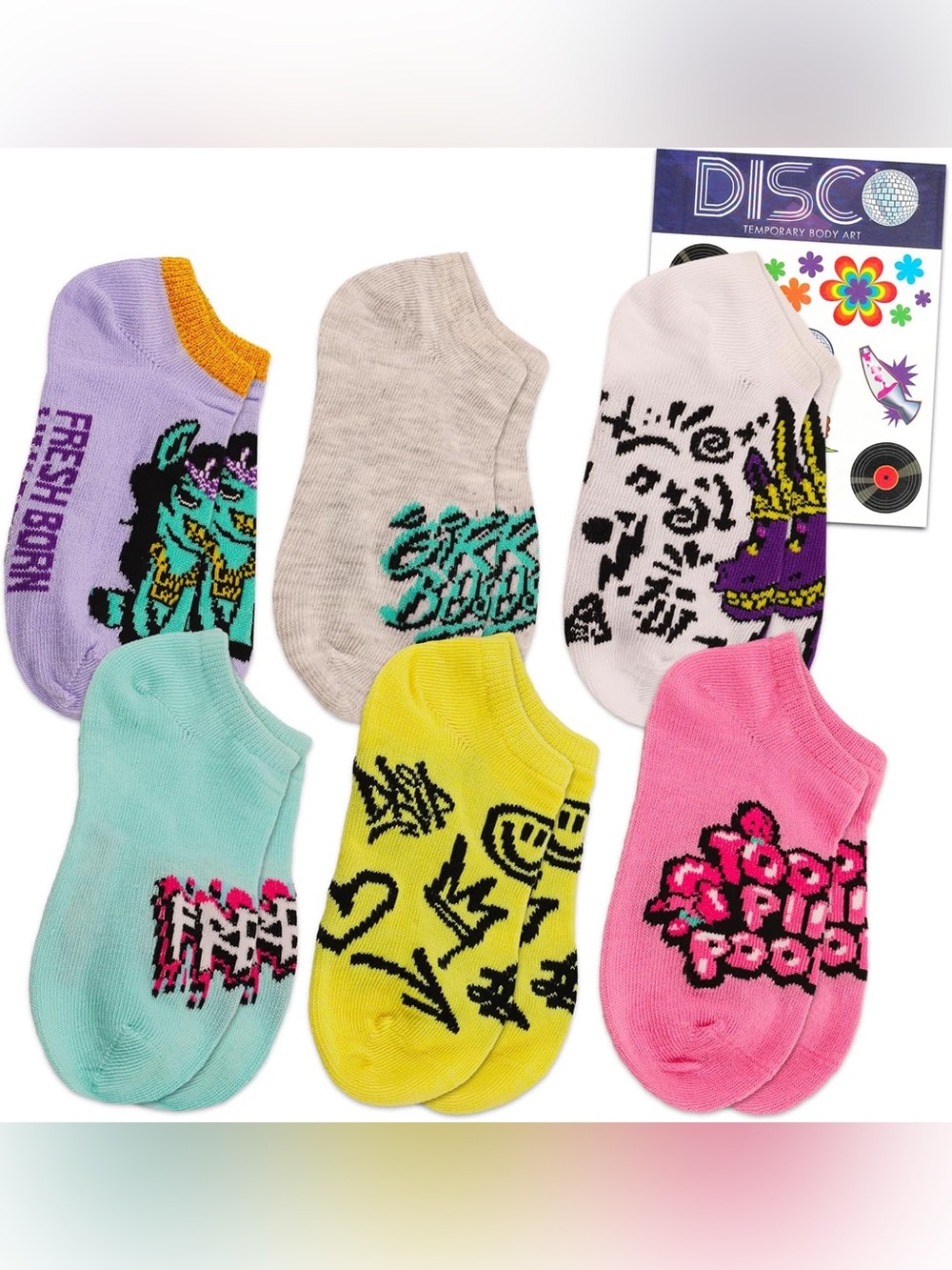 Nickelodeon lay lay Graphic No-Show Socks- Neon & Pastel Mix 6 pairs for girls